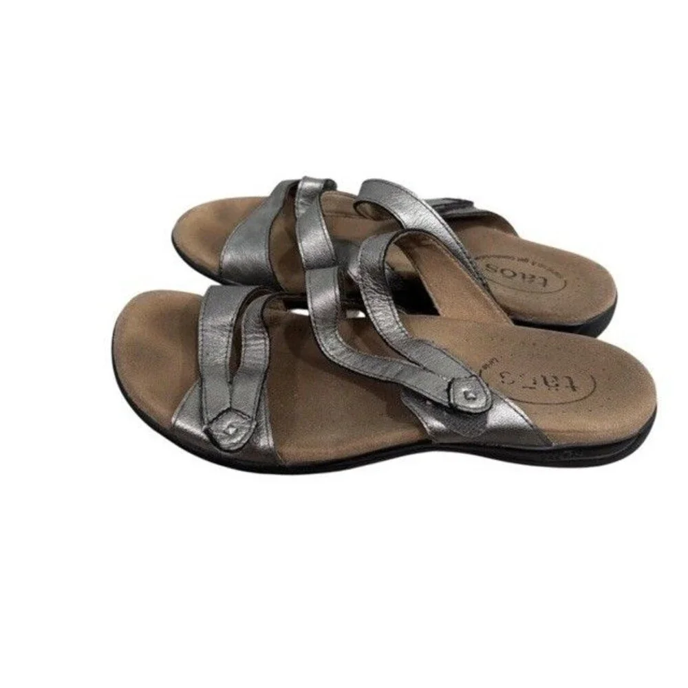 Taos Womens Size 8 Metallic Pewter  Leather Double U Slide
